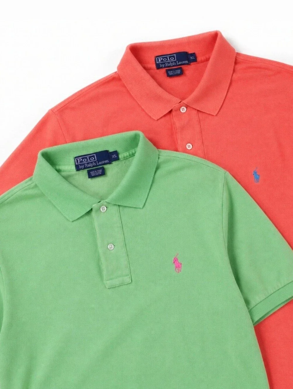Polo Ralph Lauren Men's XL Polo Shirt Bundle Lot of 2 Green Coral 100% Cotton